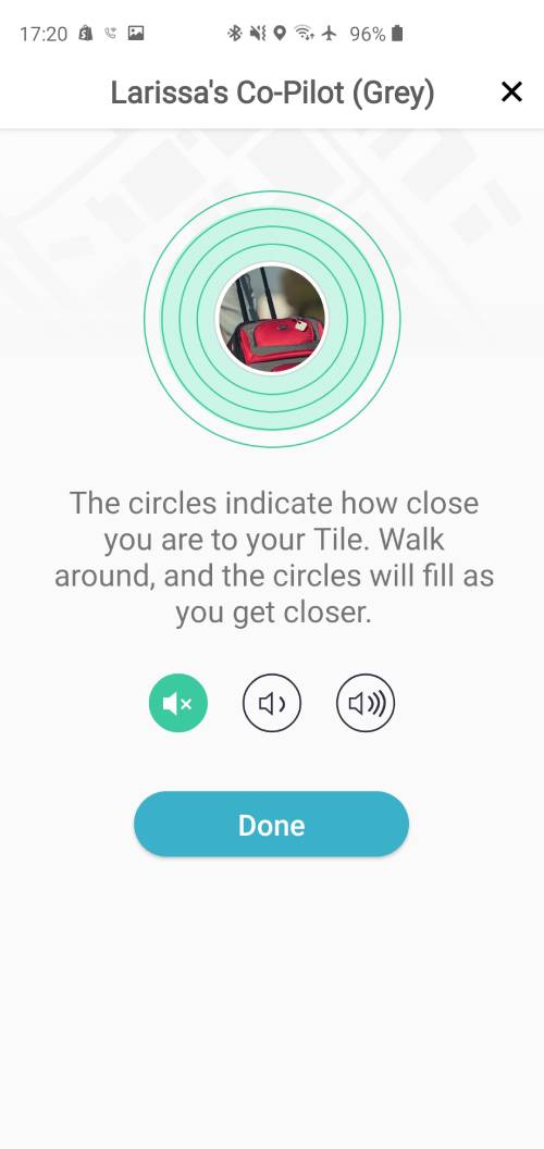 Tile App Showing How Close Larissa's Bag Is
